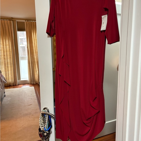 Sympli (Red) Asymmetrical 3/4 Sleeve Dress - Picture 8 of 14